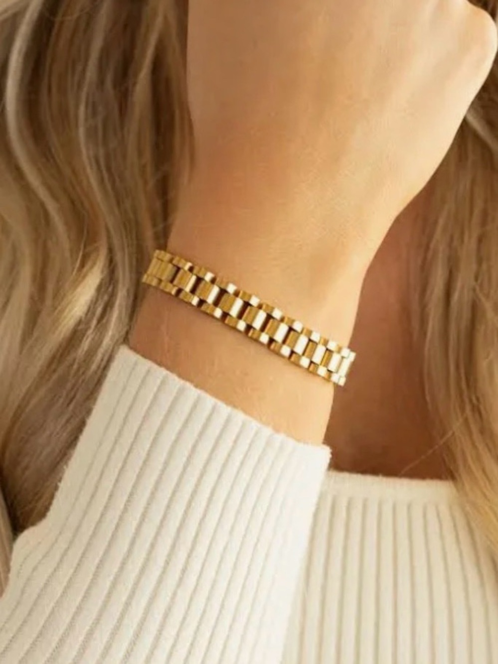 Plunder Design Jewelry Mindy Gold Watch Band Chain Link Bangle Bracelet NWOT
